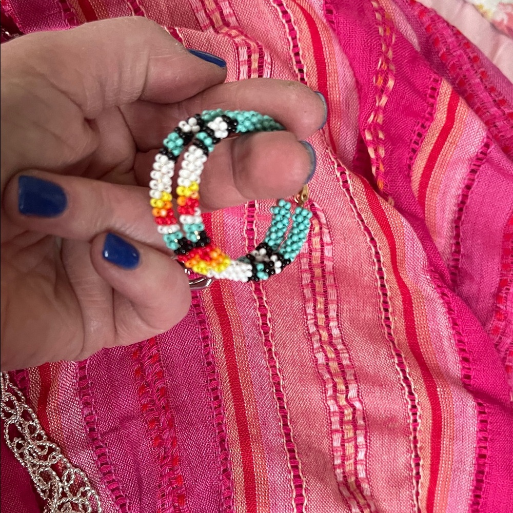 Handmade Multicolor Seed Bead Hoop Earrings